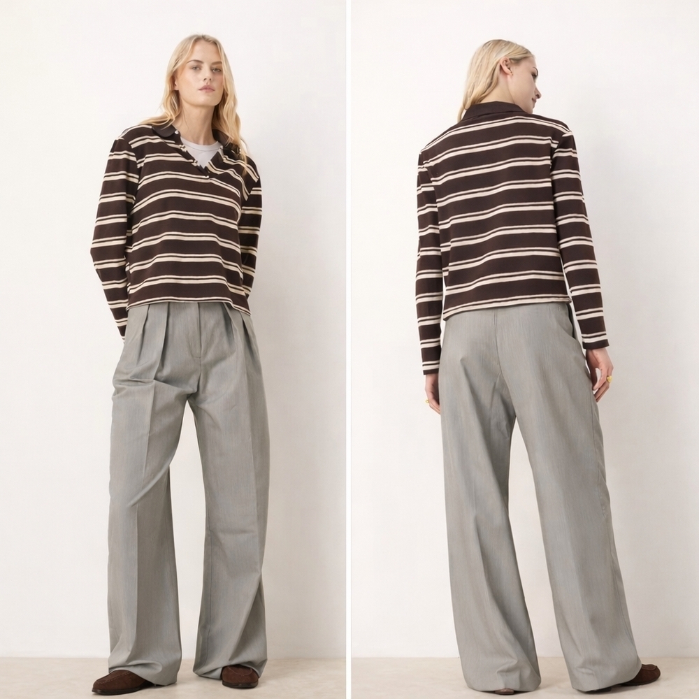 Tall Tailored Wide Leg Trouser Pants Gray Size 10 Minimalist NWOT